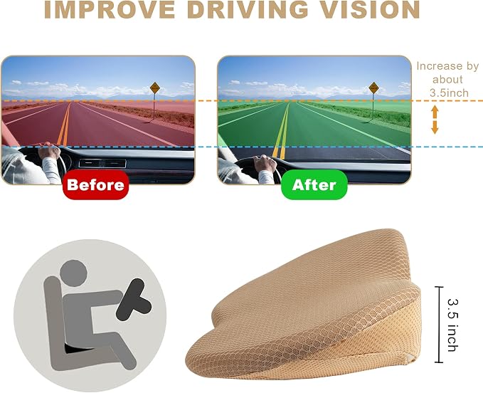 Livtribe Car Seat Cushion - Memory Foam Car Seat Pad - Sciatica & Lower Back Pain Relief - Car Seat Cushions for Driving - Road Trip Essentials for Drivers(Beige) - Image 5