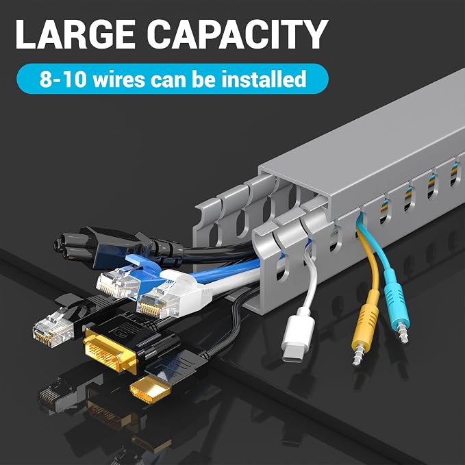Open Slot Wire Duct Kit, 62.8"(4 x 15.7) Server Rack Cable Management, Cable Management Raceway for Hide Network HDMI VGA Cable, Wiring Raceway Cable Duct, Desk Wire Channel, 4 Pack, Grey - Image 3