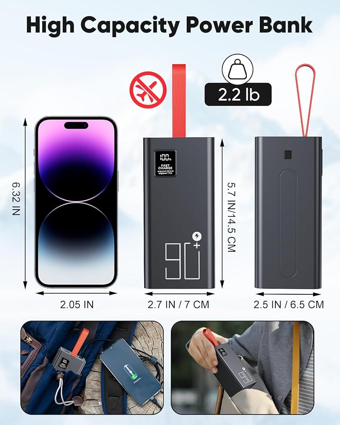 90000mAh High Capacity Power Bank, 30W Fast Charging Portable Charger PD&QC 3.0, 5 Output 2 Input Large Powerbank with LED Display USB C Battery Pack Charger Portable for Outdoor Camping Travel - Image 7