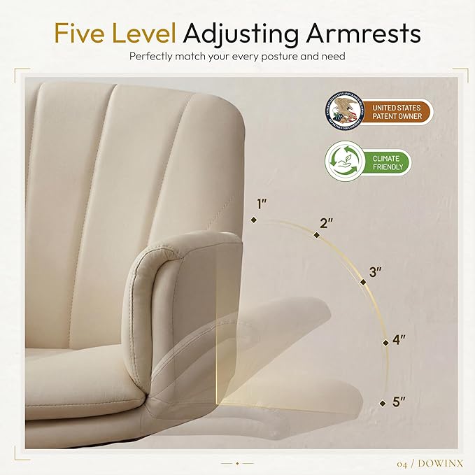 Dowinx Criss Cross Chair with Five-Level Adjustable Arms and Wheels - Comfortable Ergonomic PU Leather Swivel Vanity Chair - Computer Makeup Gaming Chair for Home Office, Bedroom, Vanity Room (Khaki) - Image 3