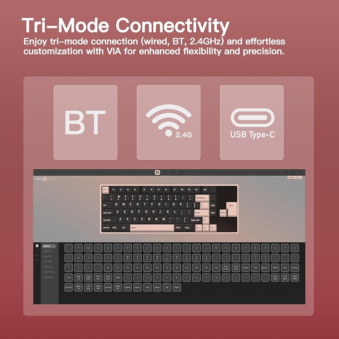 KEEBMONKEY WOBKEY Rainy 75 CNC Aluminum HMX/JWK/Cocoa Switches Triple-Mode Connectivity Mechanical Keyboard with Superior Acoustics, RGB/FR4/Silver SUS304/7000mAh/Cocoa Switch (Pro - Red Velvet) - Image 5