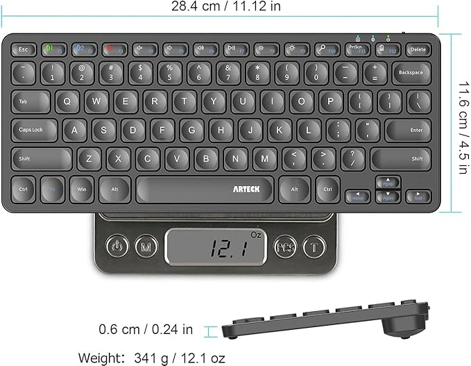 Arteck Universal Multi-Device Bluetooth Keyboard Ultra Slim and Compact Wireless Bluetooth Keyboard with Media Hotkeys for Windows iOS iPad OS Android Computer Desktop Laptop Surface Tablet Smartphone - Image 6