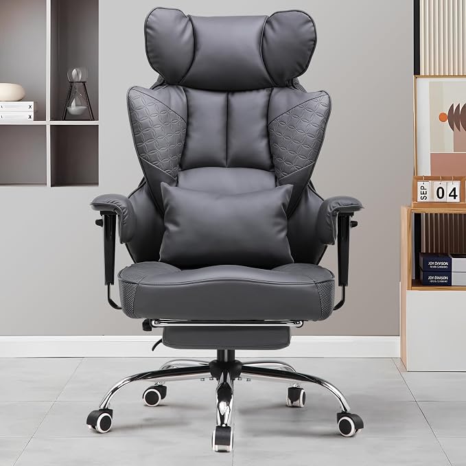 GTPLAYER Big and Tall Gaming Chair 400lbs Heavy Duty Office Chair with Foot Rest & Ergonomic Pocket Spring Lumbar Support, High Back 3D Saddle Shaped Cushion for Back Pain Relief, Grey - Image 2