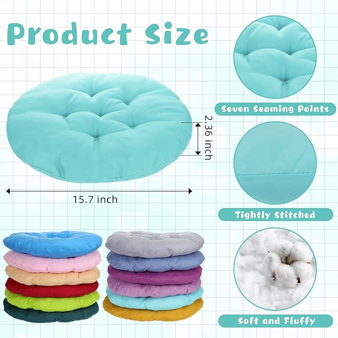Tinideya 24 Pcs Floor Cushions Classroom,Medium 15.7 Inch,Multi Color | Round Meditation Pillows for Adults Kids, Flexible Seating Nursery Living Room Yoga, Soft Padded Chair Cushion - Image 3
