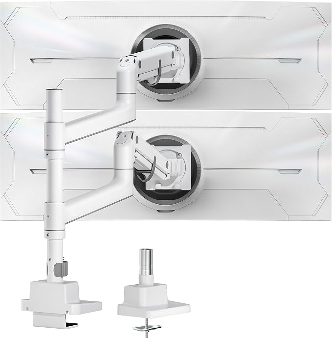 monTEK Dual Monitor Arm, Vertical Stackable 17-57", Heavy Duty，White | Vertical Stackable Gas Spring Arm For 17–57" Ultrawide Monitors, Holds Up To 59.4 Lbs Each, Compatible With 75/100 VESA Mount by monTEK