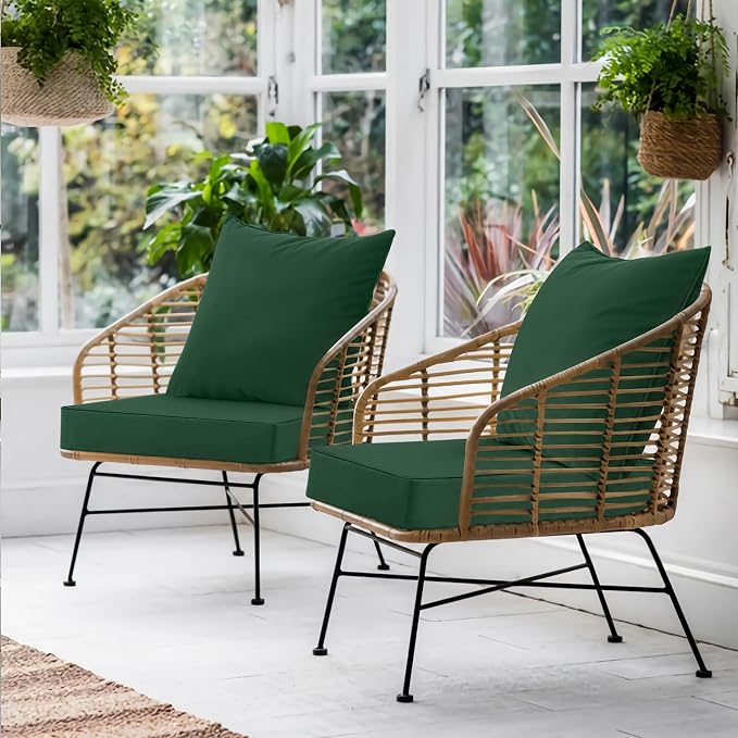 Favoyard Outdoor Patio Seat Cushion Set, 19x19 Inch, Water & Fade Resistant | Dark Green, Removable Cover, Deep Seat & Back Cushion, Tie Straps for Patio Furniture, Garden, Rocking Chair, Sofa Couch - Image 6