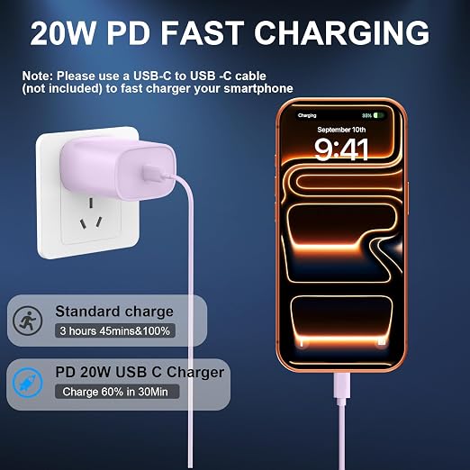 Phone 17 16 15 Charger Fast Charging Type C Chargers USB C Fast Charger Block & Phones 17 Charger Cord 10FT Long USB C Charging Cable for i.Phone 17/17 Pro/17 Pro Max/Air/Phone 16 15 Pro Max,Purple - Image 5