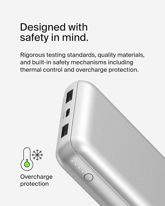 Belkin 20000mAh 15W 3 Port Power Bank, USB A to USB C Cable Included | Fast Charging, iPhone 17, Samsung Galaxy, Pixel, Airpods, iPad, Nintendo Switch 2, Battery Pack, USB C Port, USB A Port - Image 10