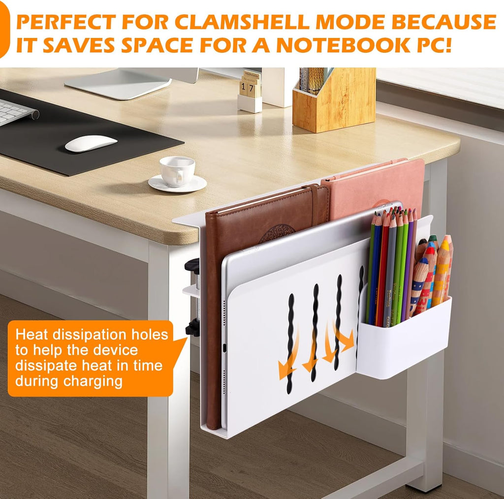 Desk Side Storage, Under Desk Laptop Mount, Table Side Hanging File Organizer, No Drill Clamp On Cable Management Tray, Laptop Holder with Magnetic Pen Holder for Office and Home - Image 3