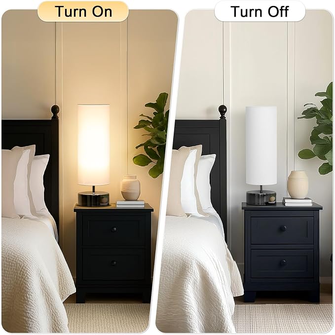 Touch Table Lamp, 3-Way Dimmable Bedside Lamp with Cylinder Fabric Shade | Modern Minimalist Accent Nightstand Desk Lamp, Night Light for Bedroom Living Room Kitchen, LED Bulb Included - Image 4