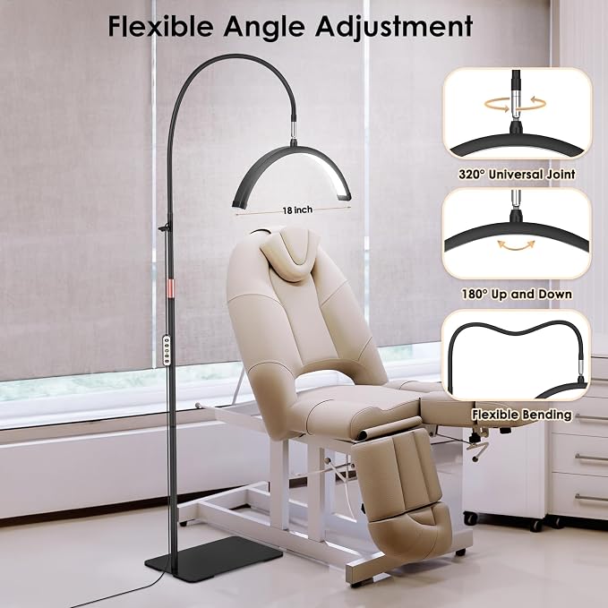 Half Moon Light for Lash Tech, Flexible Lash Lamp with Phone Holder for Eyelash Nail Art Tattoos Skincare, LED Floor Lamp Esthetician Light with 5 Color Temperatures & Brightness Setting - Image 2