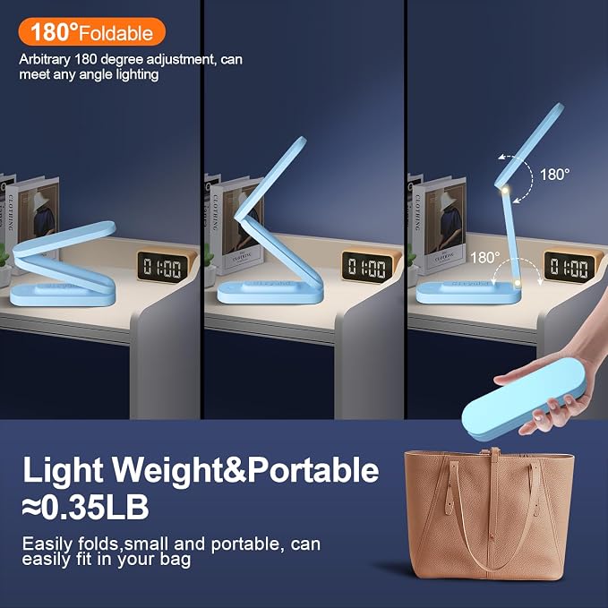 Giryuhd LED Desk Lamp for Office Home & Battery Operated Lamp Rechargeable Lamp Foldable & Portable Light, LED Desk Light Strip, 3 Brightness Dimmable Small Desk Lamp Wireless Reading Lamp - Image 3