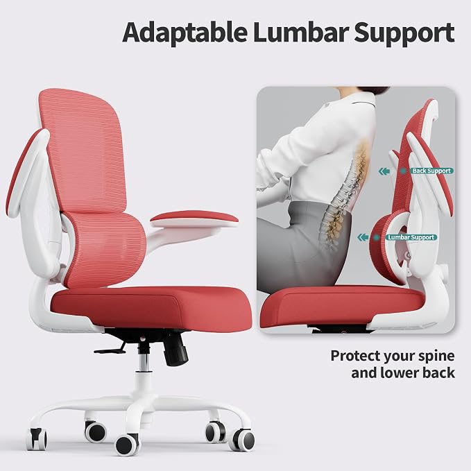 TRALT Office Chair - Ergonomic Desk Chair with Adjustable Lumbar Support, Mesh Computer Chair, Executive Chair for Home Office Comfortable Lumbar Support (1, White Red) - Image 7