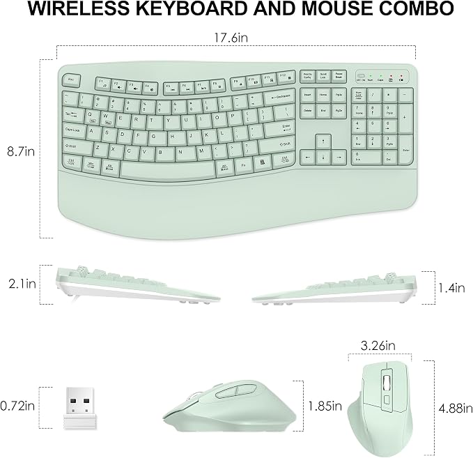 Wireless Keyboard and Mouse Combo, 2.4G Ergonomic Wave Key(Avocado Green) | Full Size Wave Keyboard with Wrist Rest, 3-Level DPI Adjustable Ergonomic Mouse for Windows and Mac OS Desktop/Laptop/PC - Image 8