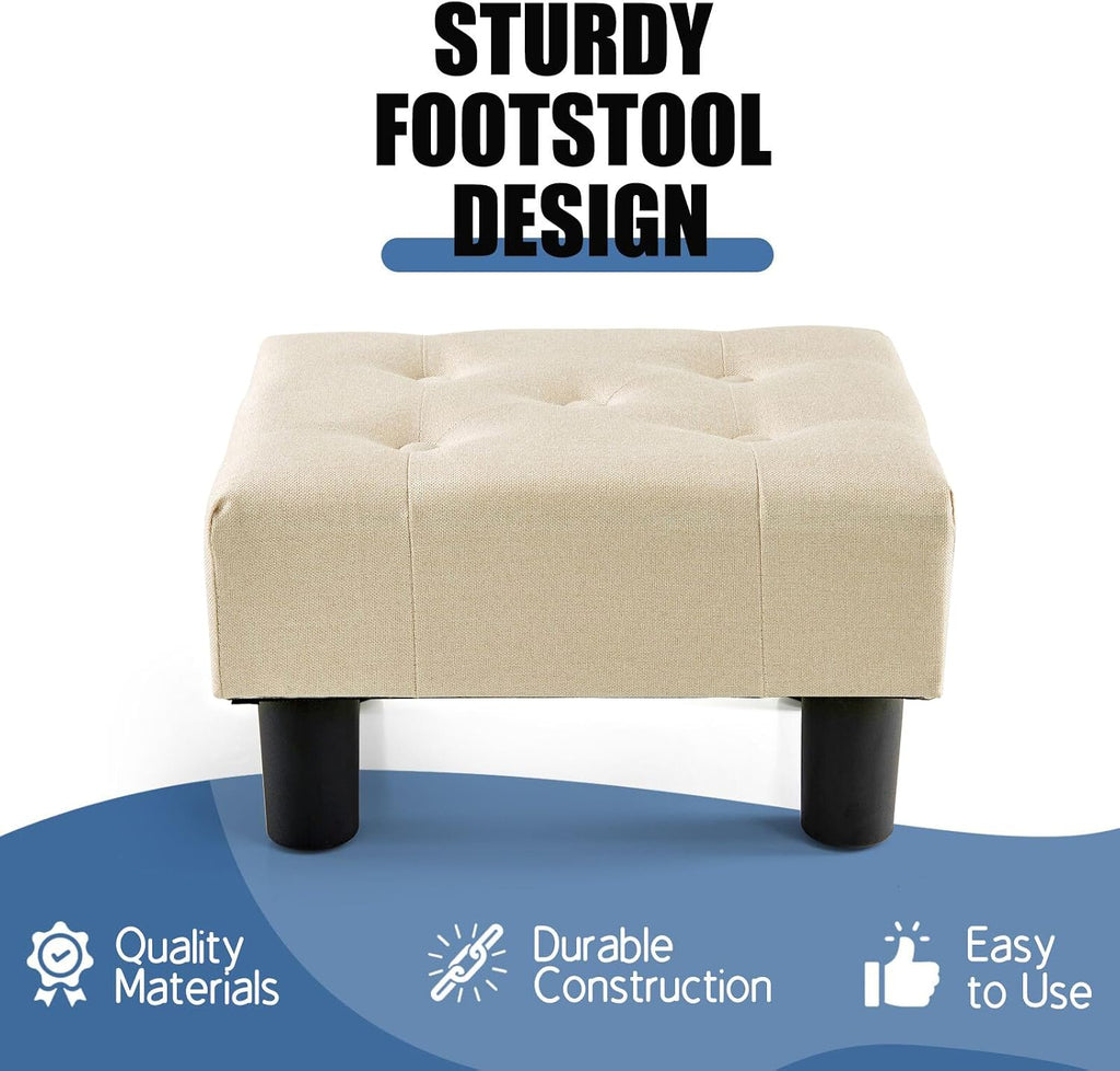 BRIAN & DANY Small Foot Stool, Linen Foot Stools with Legs, Stable Small Footstool for Living Room, Beige - Image 4