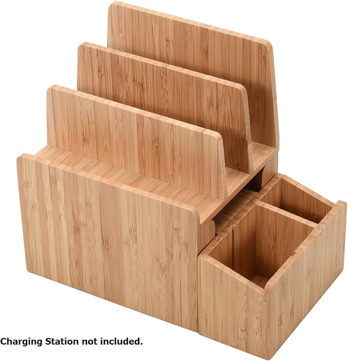 MobileVision Bamboo Caddy Add-On for Bamboo Charging Station Organizers; Compartment and cubby space fits pens, keys, and other small stationary items - Image 5