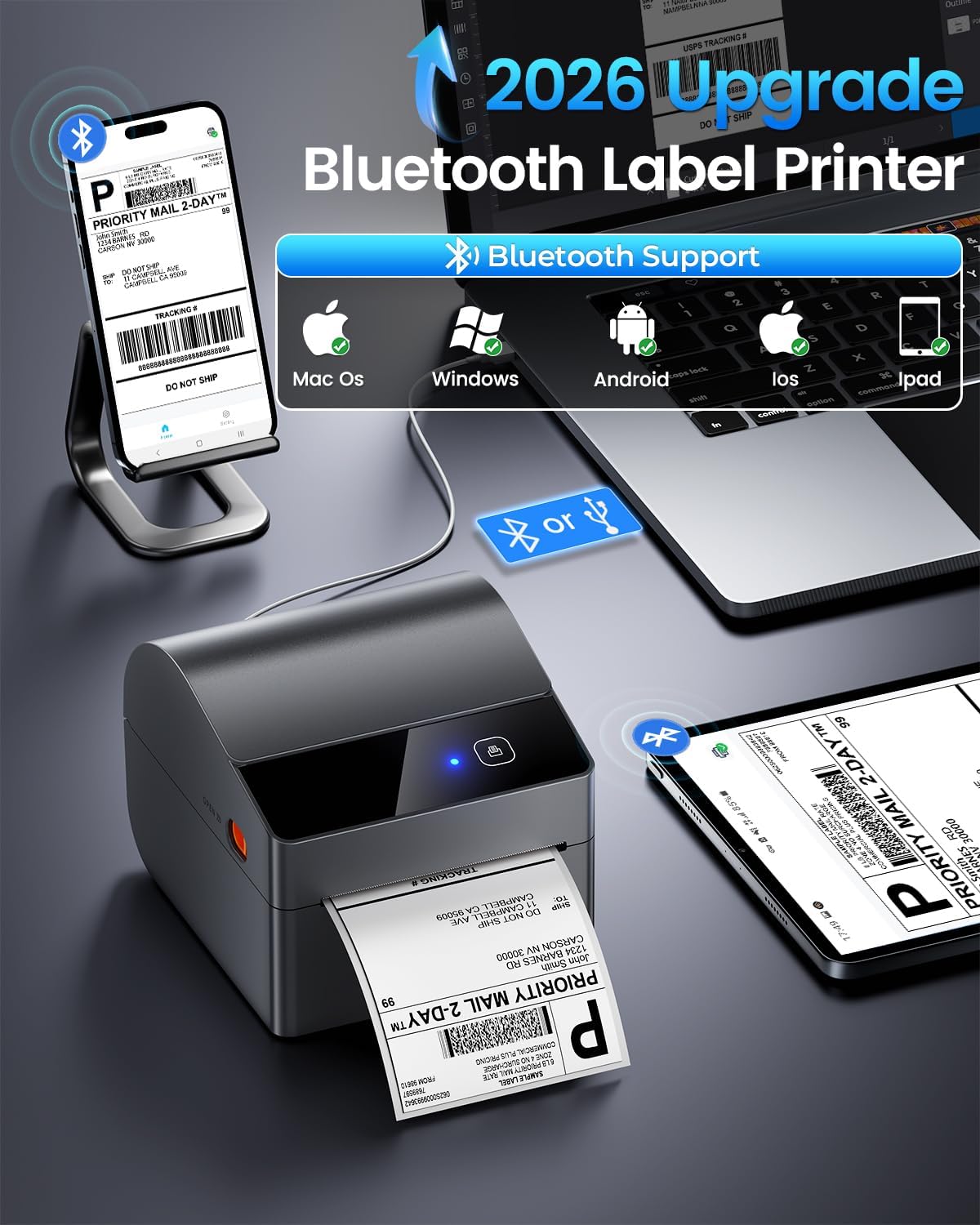 Bluetooth Shipping Label Printer with 750 Pcs Labels - Image 2