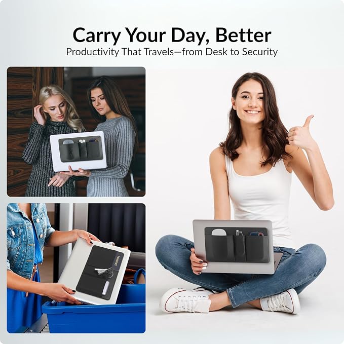 3-Pocket Mouse & Hard Drive Holder for Laptop, Stick-On Pouch | Reusable 3M Adhesive | Fits 2.5-Inch External HDDs, SSDs, Mice, USB Drives & More | Elastic Sleeve with Built-In Safety Strap - Image 6