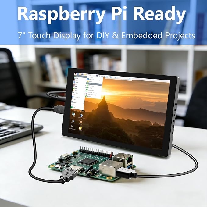 Small Monitor Touchscreen 7 Inch HD 1280x800 Type C HDMI Ports Mini Portable Monitor IPS LED Display for PC Laptop Ras Pi, Built-in Speakers - Image 5