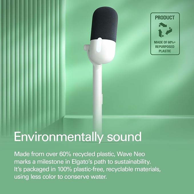 Elgato Wave Neo USB Condenser Microphone, Tap to Mute | High-rise stand design, LED mute indicator, Zero-delay headphone monitoring, Plug and play, Zero-plastic packaging - Image 8