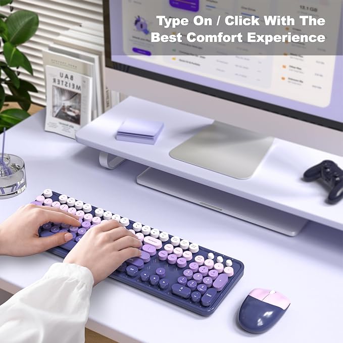 MOFII Wireless Keyboard and Mouse Combo, 2.4GHz Retro Typewriter Keyboard Full Size, Cute Wireless Mice, USB Dongle Plug and Play, for Laptop, PC, Desktop, Windows (Purple Gradient Color) - Image 6