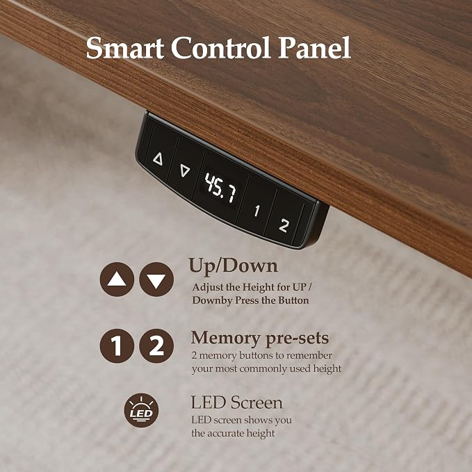 Klicelor 71 Inch Large Electric Standing Desk, Height Adjustable Office Desk, Sit Stand Up Computer Gaming Desk with Memory Preset, Three-Piece Desktop, Dark Walnut - Image 7