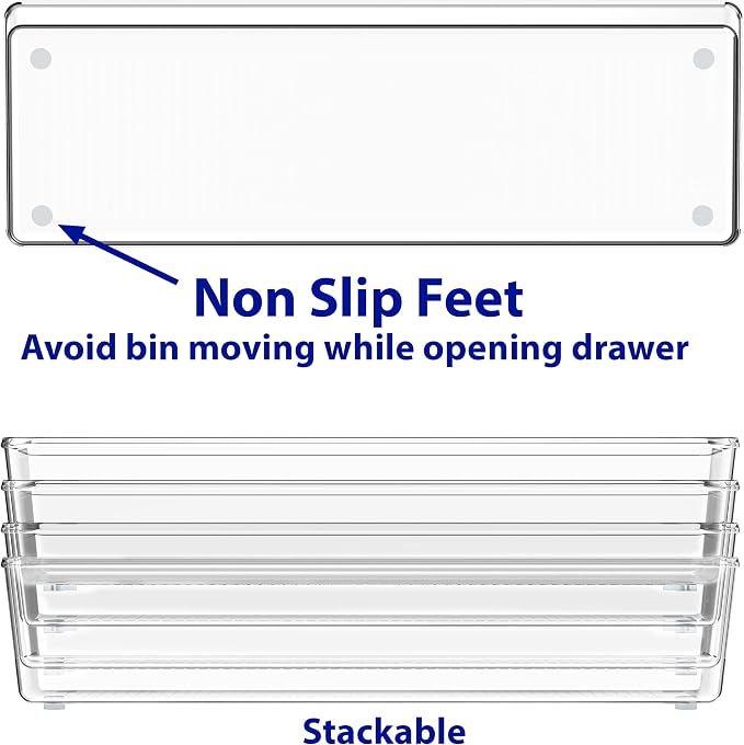 Simple Houseware Clear Drawer Organizer for Office Bin Desk Storage, 3.25"x 9.5", 4 Packs - Image 4