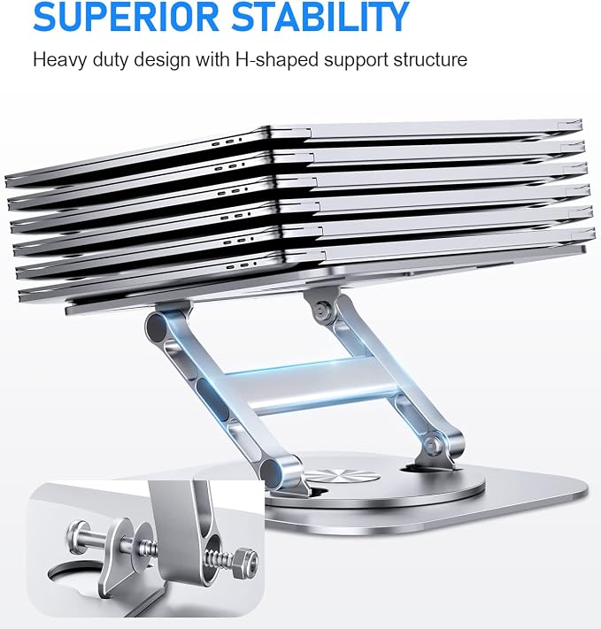 AOEVI Adjustable Laptop Stand with 360 Rotating Base, Stable Computer Stand for Laptop Ergonimic Foldable Laptop Riser for Desk Compatible with MacBook Pro/Air Notebook up to 16 Inches, Silver - Image 3