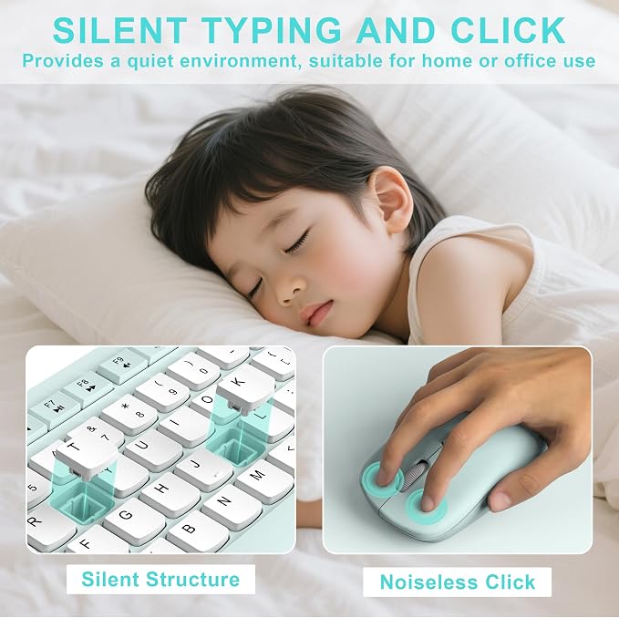 Wireless Keyboard and Mouse Combo Silent for Office and Home(Mint Green-B) | 2.4G Full Size Silent Cordless Keyboard with Tilt Legs,3-Level DPI Quiet Mouse,for Windows/Mac OS/Desktop/Laptop/PC - Image 3
