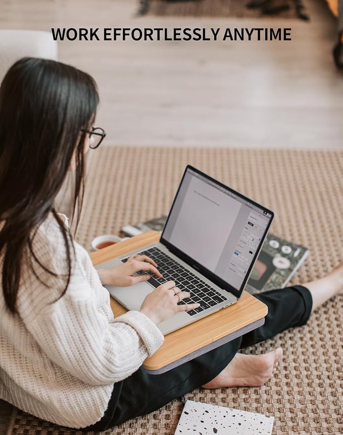 ZEAPTAC Portable Lap Laptop Desk with Pillow Cushion, Fits up to 15.6 inch Laptop, Lap Stand for Bed & Couch & Carpet, Book Tablet/Drawing Board/Computer Laptop Stand - Light Brown Wood - Image 2