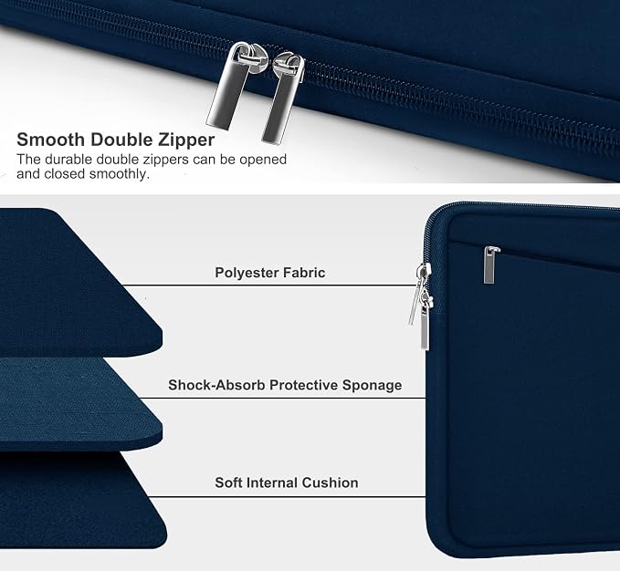 Laptop Sleeve Case, 15.6 inch, Durable Computer Carrying Bag Protective Case Briefcase Handbag with Front Pocket, Slim Laptop Cover for 15.6 Inch HP, Dell, Lenovo, Asus, Notebook, Blue - Image 3