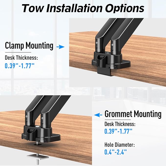 MOUNTUP Dual Monitor Mount Fits Max 39'' Screen, Ultrawide Dual Monitor Desk Mount Hold 4.4-33 lbs, Adjustable Gas Spring Double Monitor Arms, Computer Monitors Stand with USB, VESA Monitors Bracket - Image 7