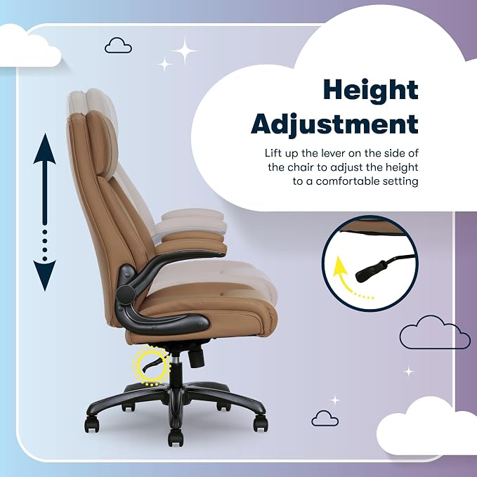 Serta Big and Tall Office Chair with Lumbar Support, Flip Arm Leather Chair | Torrington Ergonomic 400lb Capacity Office Chair, Back Support, Adjustable Height & Reclining, Home Office Gaming Chair, Tan - Image 7