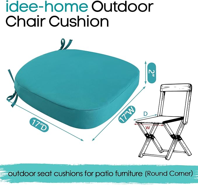 idee-home Outdoor Chair Cushions Set of 4, 17" x 17" D-Shaped | Thick Outdoor Seat Cushions Waterproof Patio Furniture with Ties Dining Pads - Image 8