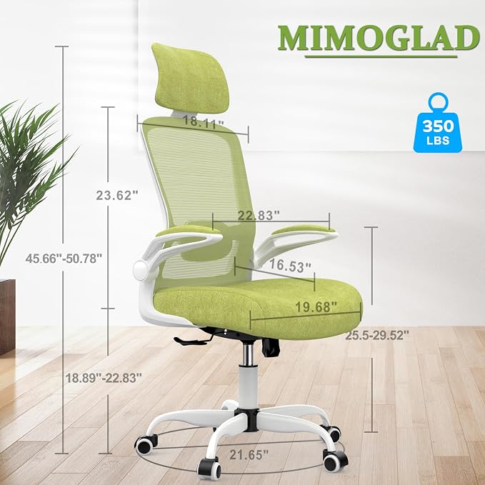 Mimoglad Office Chair, High Back Ergonomic Desk Chair with Adjustable Lumbar Support and Headrest, Swivel Task Chair with flip-up Armrests for Guitar Playing, 5 Years Warranty - Image 2