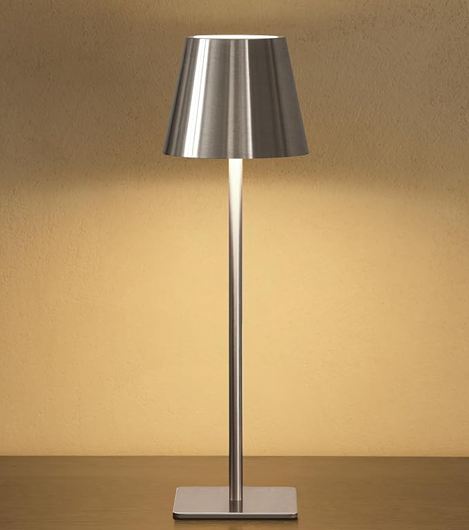 UME Cordless Table Lamp, Battery Operated Lamp - Portable Waterproof Rechargeable Table Lamp w/ 3 Color Temps & Stepless Dimming for Dinner, Desk, Cafe, Outdoor (Brushed Silver) by UME