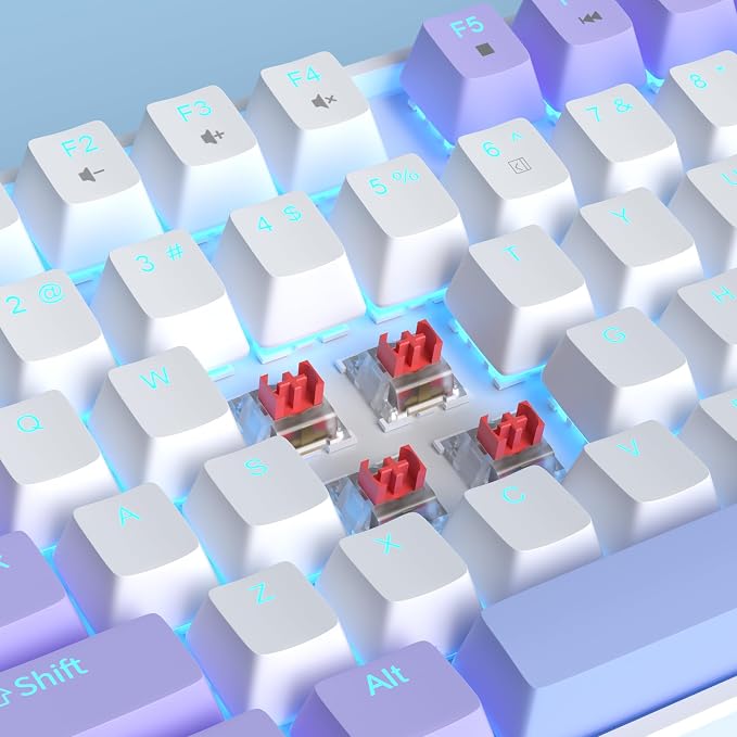 MageGee 75% Mechanical Gaming Keyboard, Red Switch, LED Blue Backlit, 87 Keys Compact TKL Wired Computer Keyboard for Windows Laptop PC Gamer - White/Purple - Image 3