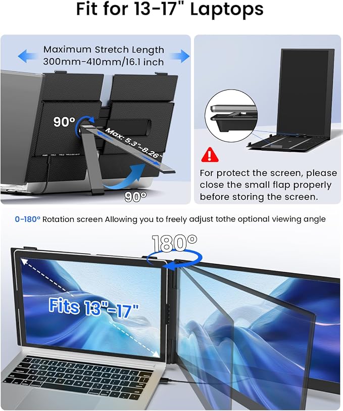 Cevaton Laptop Screen Extender, 14.1" Ultra-Slim & Lightweight Portable Monitor for 13"-17" Laptops, 1080P FHD Dual Monitor, One Cable Connection, Compatible with Wins/Mac/Android/Linux/Chrome - Image 6