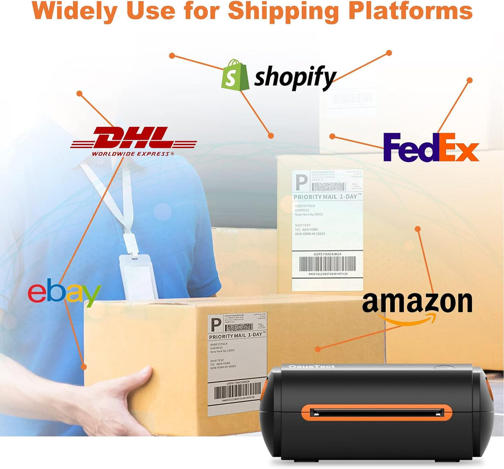 OausTect Shipping Label Thermal Printer Thermal Label Printer for Printing 4x6 Label Media, Lightweight USB Barcode Printer for Shipping Packaging, 150mm/sec High Speed Desktop Label Printer - Image 6