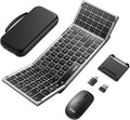Portable Foldable Keyboard and Mouse Combo, Bluetooth×2+USB A+USB C(4 in 1) Connection, Keyboard Lock, Full Size Folding Wireless Rechargeable Silent Design for Travel/Home/Office-Black Gray by Unknown
