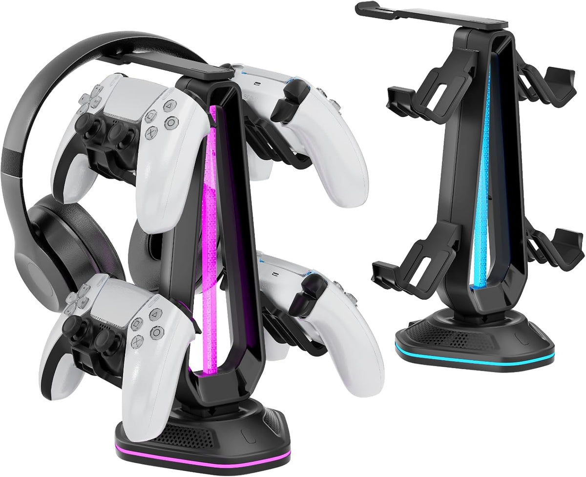 Saitake RGB Controller Holder with 9 Light Modes,Controller Stand with 2 USB Ports,Headset Stand for Desk-Headphone Holder Suitable for Xbox PS4 5 Switch Controllers Gaming Room Deco - Image 7