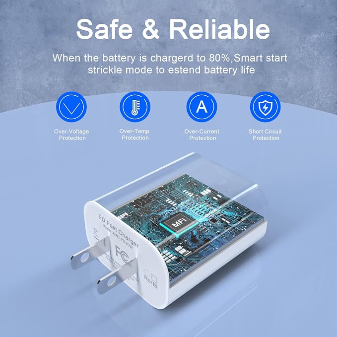 iPhone 14 13 Charger Fast Charging 10 FT, 20W USB C Charger Block & Cable | [Apple MFi Certified] 20W Type C Wall Charger & 10FT Long USB C to Lightning Cable for iPhone 14 13 12 11 Pro Max XS XR X 8 7 - Image 5