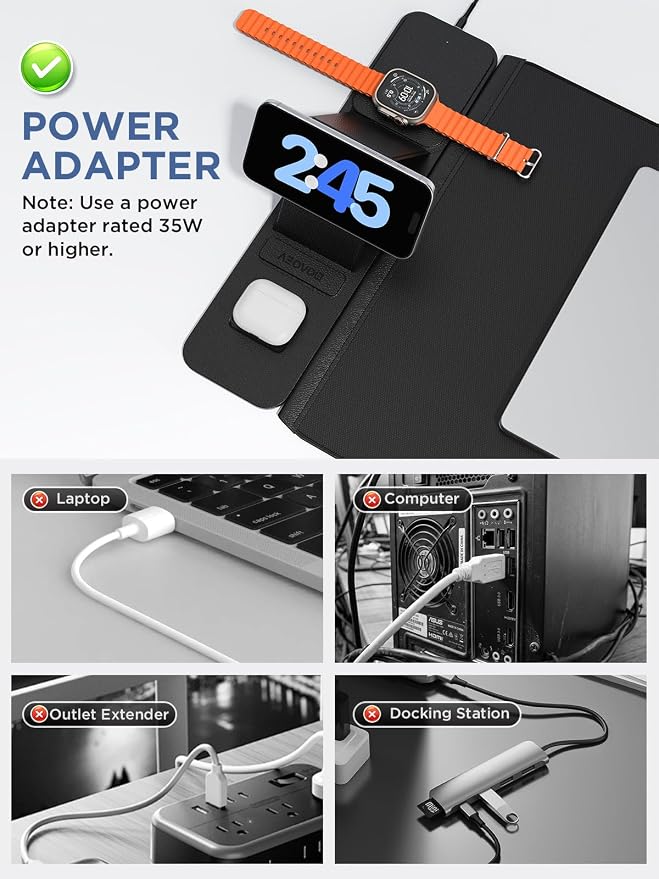 25W Wireless Fast Charging Mouse Pad with Foldable Phone Holder, 2nd Gen 3-in-1 Wireless Charging Desk Mat 35.4" x 15.7" Large Waterproof Desk Pad for Office, Gaming & Home - Image 6