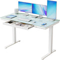 BANTI Electric Standing Desk with Drawers, 55 inch Whole-Piece Glass Desktop, Height Adjustable Stand up Sit Stand Home Office Ergonomic Workstation, White Tabletop by Bantifurniture