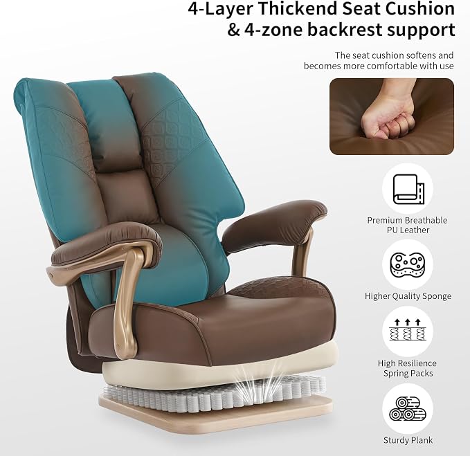 EXCEBET Big and Tall Executive Office Chair with Footrest, 400LBS Capacity Ergonomic High-Back Desk Office Chair with Lumbar Support, Padded Armrests & Thick Cushion, Brown PU Leather Chairs - Image 3