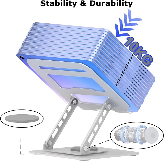 Adjustable Laptop Stand 360°Rotation Computer Riser for Desk, Silver | Fit for MacBook Pro/Air Notebook Up to 16 Inches, Adjustable & Foldable, Stability & Durability, Heat Dissipation Design - Image 5