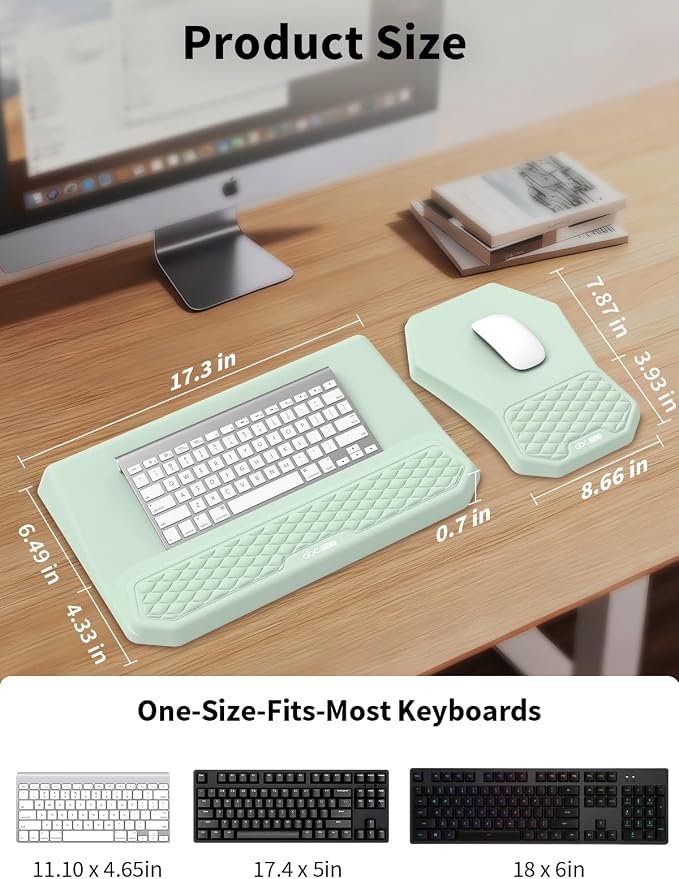 3-in-1 Ergonomic Keyboard Stand with Wrist Rest & Mouse Pad Set,Light Green | Comfy Keyboard Riser Holder Soft Mousepad with Massage Design, Memory Foam and Non-Slip PU Base for Pain Relief - Image 4