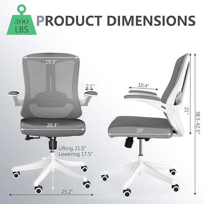 Ergonomic Office Desk Chair High Back Mesh Computer Chair Adjustable Chair | 360° Swivel Adjustable Lumbar Support & Flip-Up Armrests capacity 300 lbs capacity - Image 2