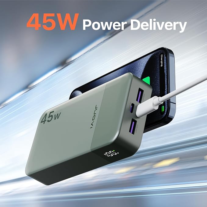 JUOVI Power Bank 45W 20000mAh Portable Charger USB C, PD QC Fast Charging 4-Port(2C+2A) External Battery Pack with LED Display, for iPhone 15 16 MacBook ipad | PD QC Fast Charging with 4 USB Ports(2C 2A), LED Display External Battery Pack for iPad Tabl... - Image 2