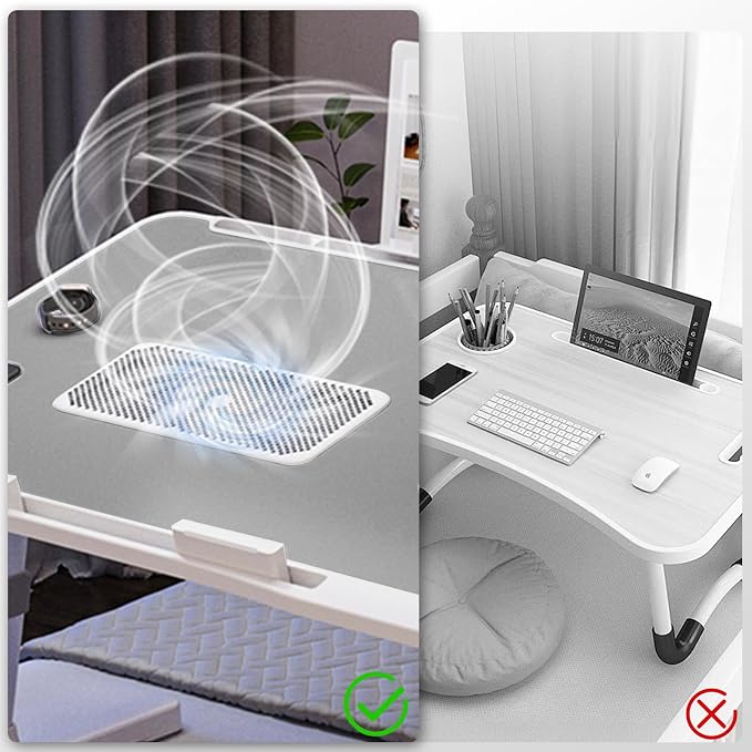 Adjustable Laptop Lap Desk with Cooling Fan USB Light for Adults 56x32cm,Grey - Image 4